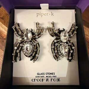 Piper K Silver and Black Spider Earrings